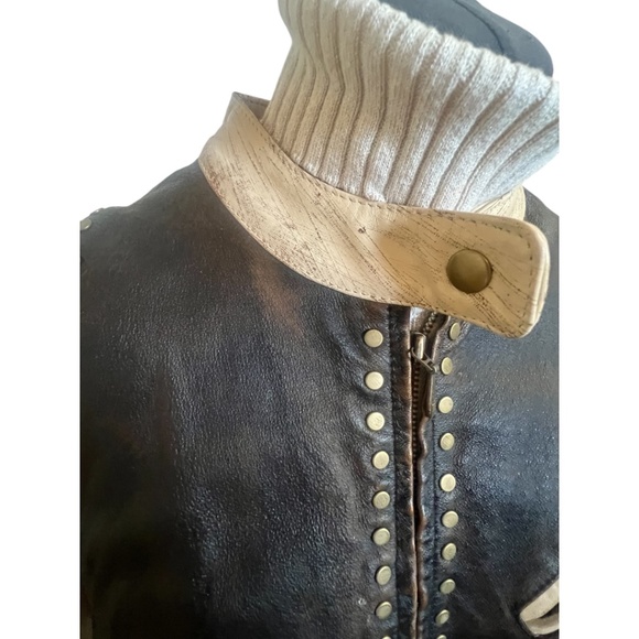 Wilsons Leather Moto Jacket Vintage Rare Biker Woman Men Distressed IX XXL Plus - Picture 6 of 15